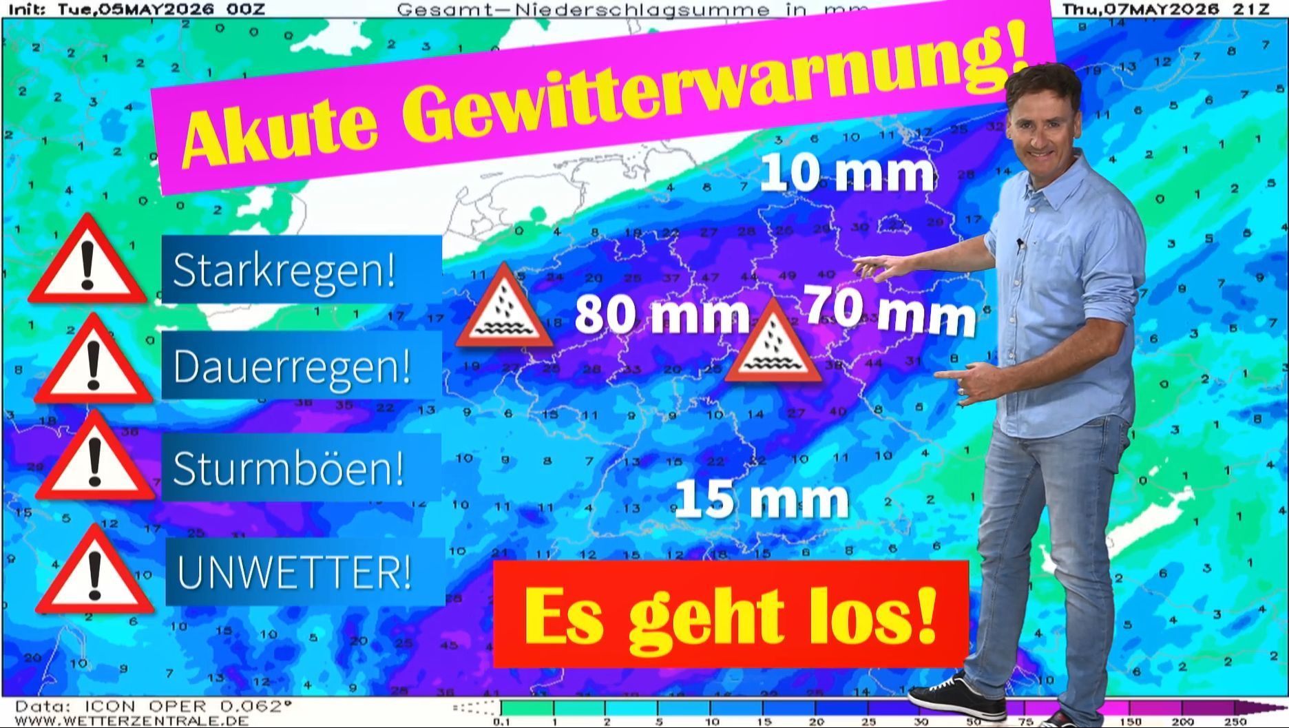 Video: UNWETTER-WARNUNG aktuell! Gewitter, Sturmböen, Hagel & bis 80 mm Dauerregen – Überflutungsgefahr