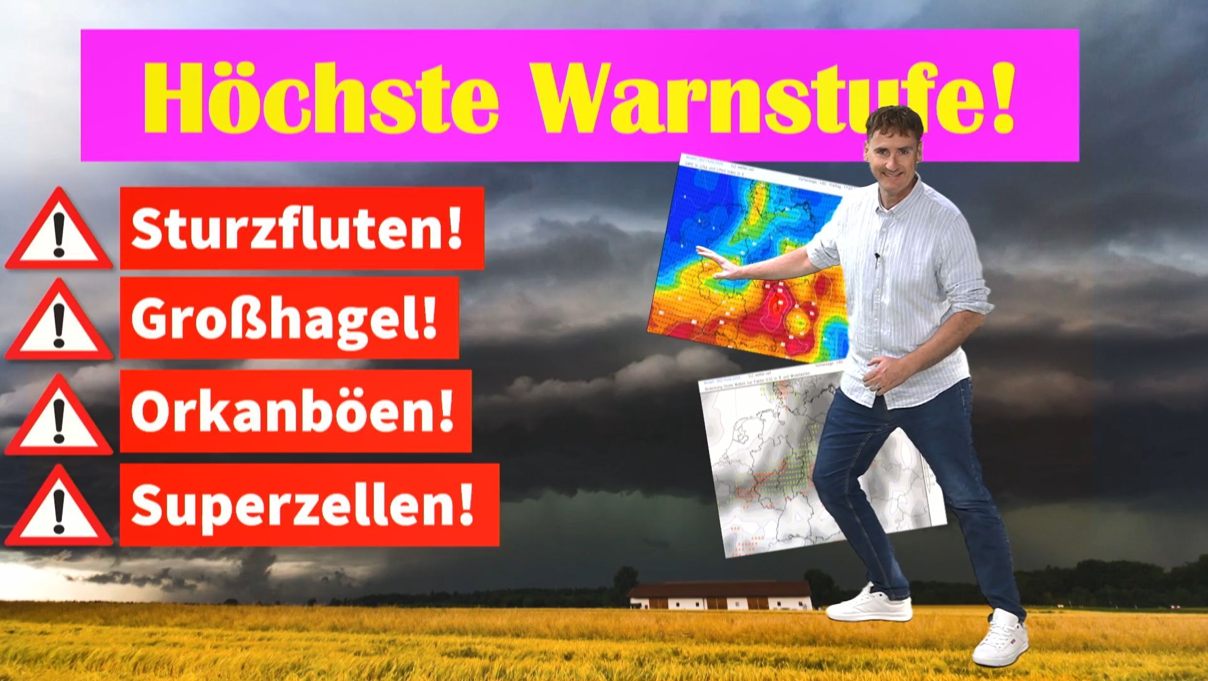 Video: Höchste Warnstufe LILA: Schwergewitterlage durch Superzellen! Großhagel und Sturmböen!