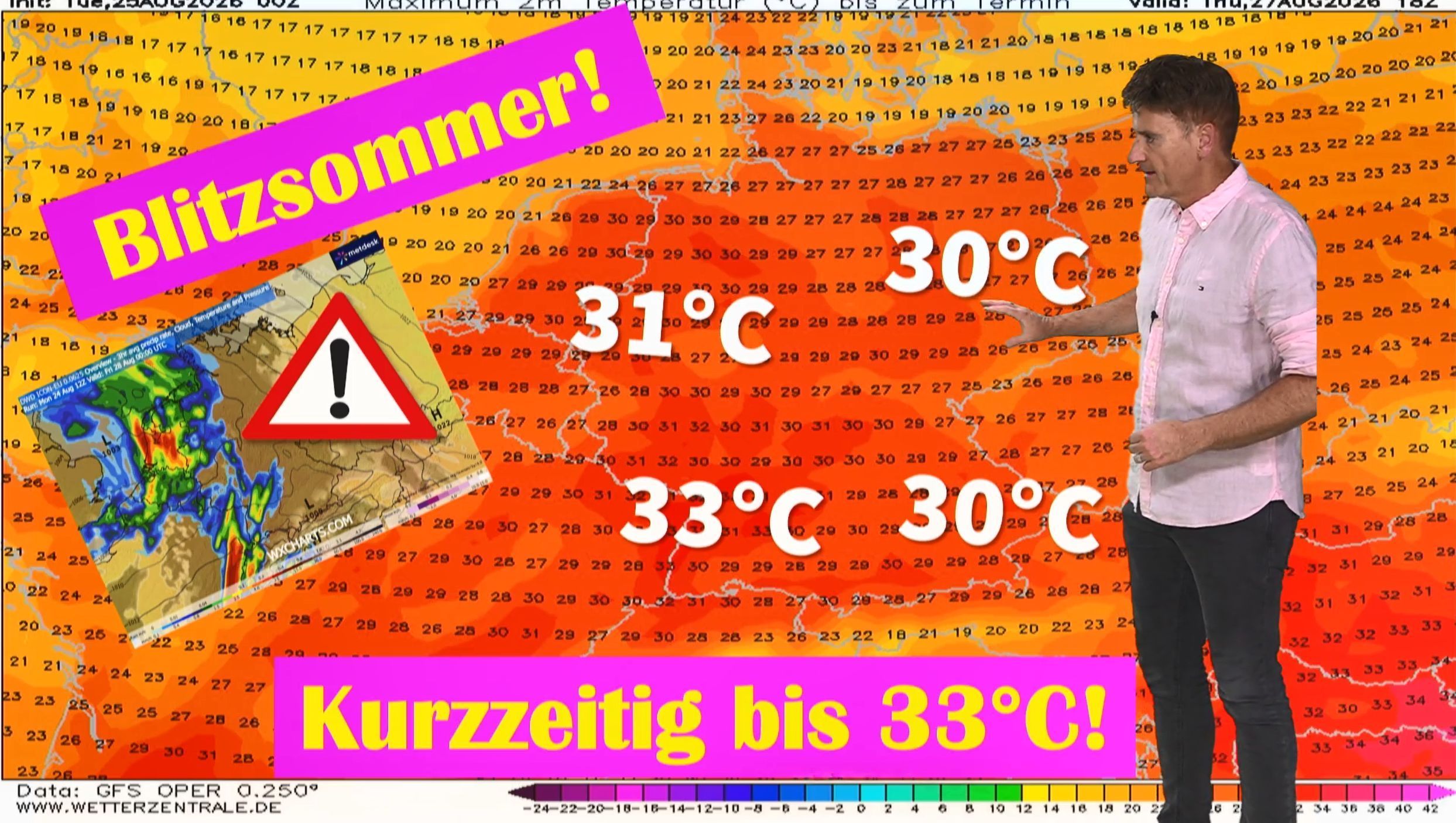 Video: 33 Grad! Heißester Tag der Woche – dann Tornados, Hagel & Sturm ab Donnerstagabend!