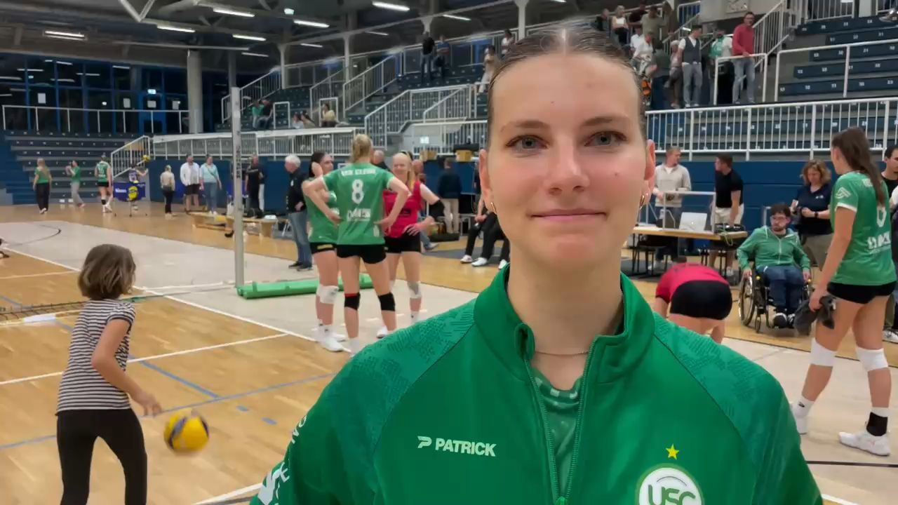 Zuspielerin Pia Fernau vom USC Münster nach dem Sieg über die LIB Aaachen