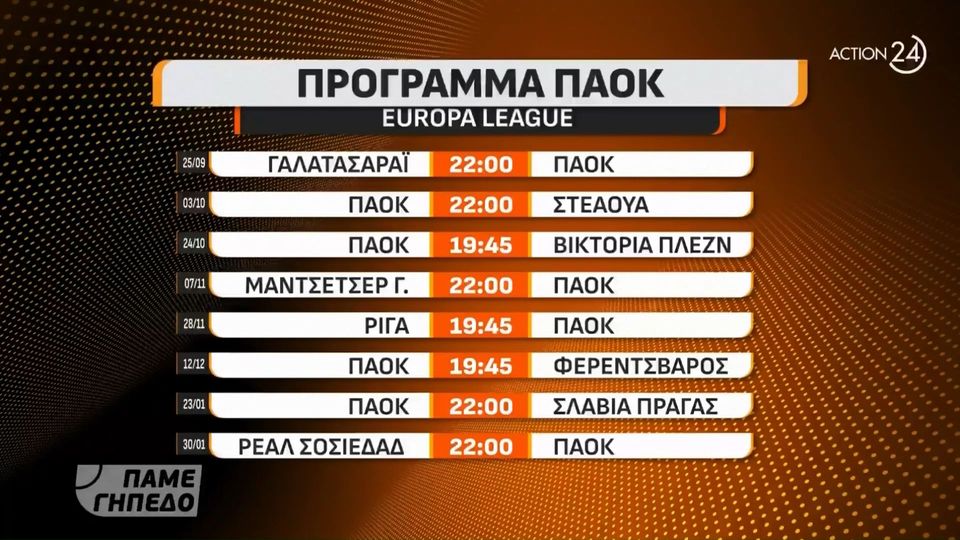 4 / 10: Europa League: Το πρόγραμμα του ΠΑΟΚ