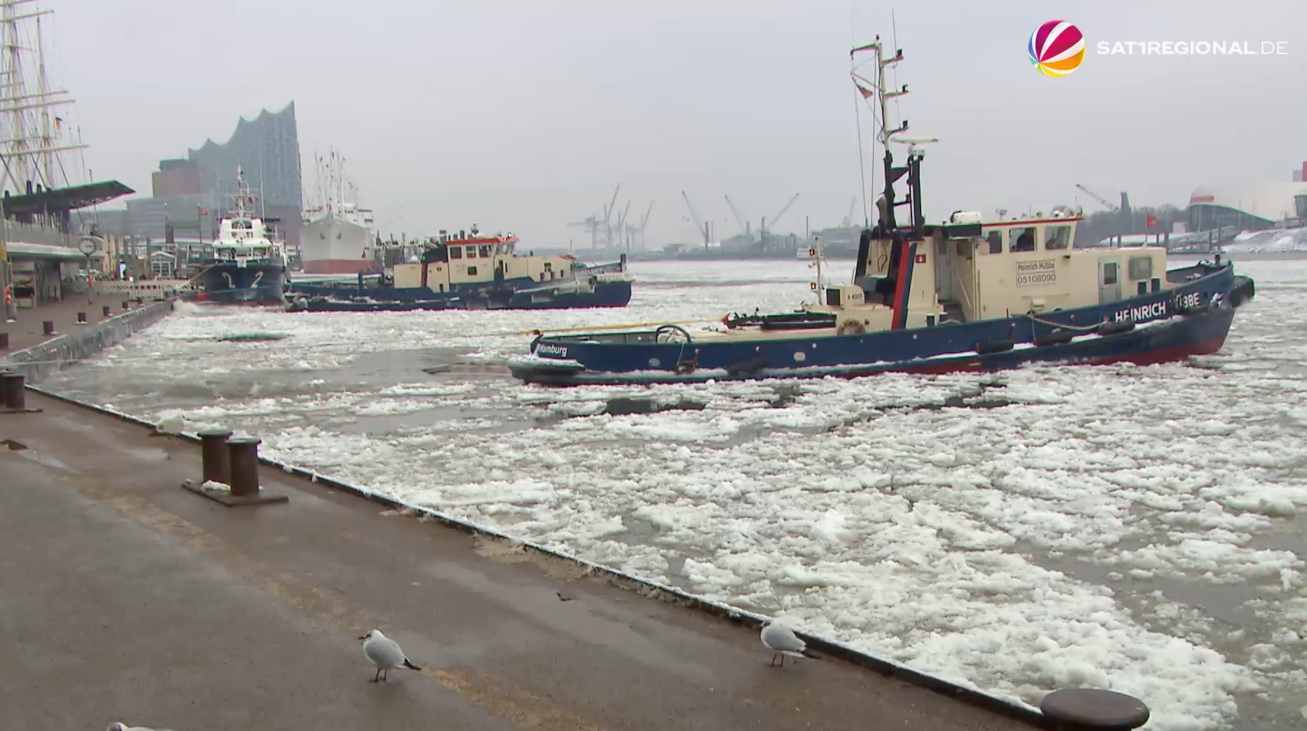 Video: Eisschollen im Hamburger Hafen stellen Kapitäne vor Herausforderungen